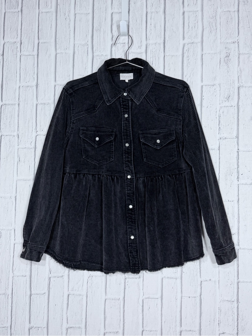 🖤 Entro Black Corduroy Babydoll Button Down Shacket Top Small